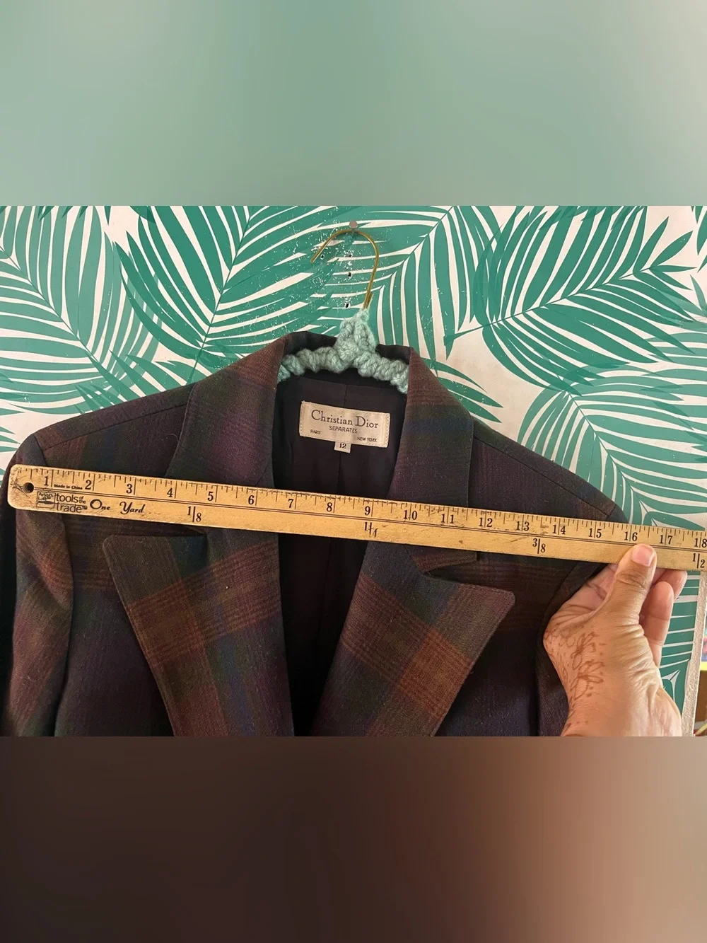 Vintage Christian Dior 100% wool plaid blazer Coat Brown & navy double breast 12